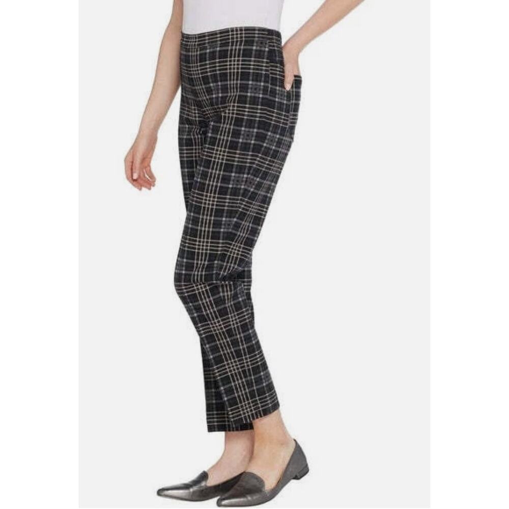 Isaac Mizrahi Live! Printed 24/7 Stretch Slim Leg Ankle Pants Black Tartan Plaid